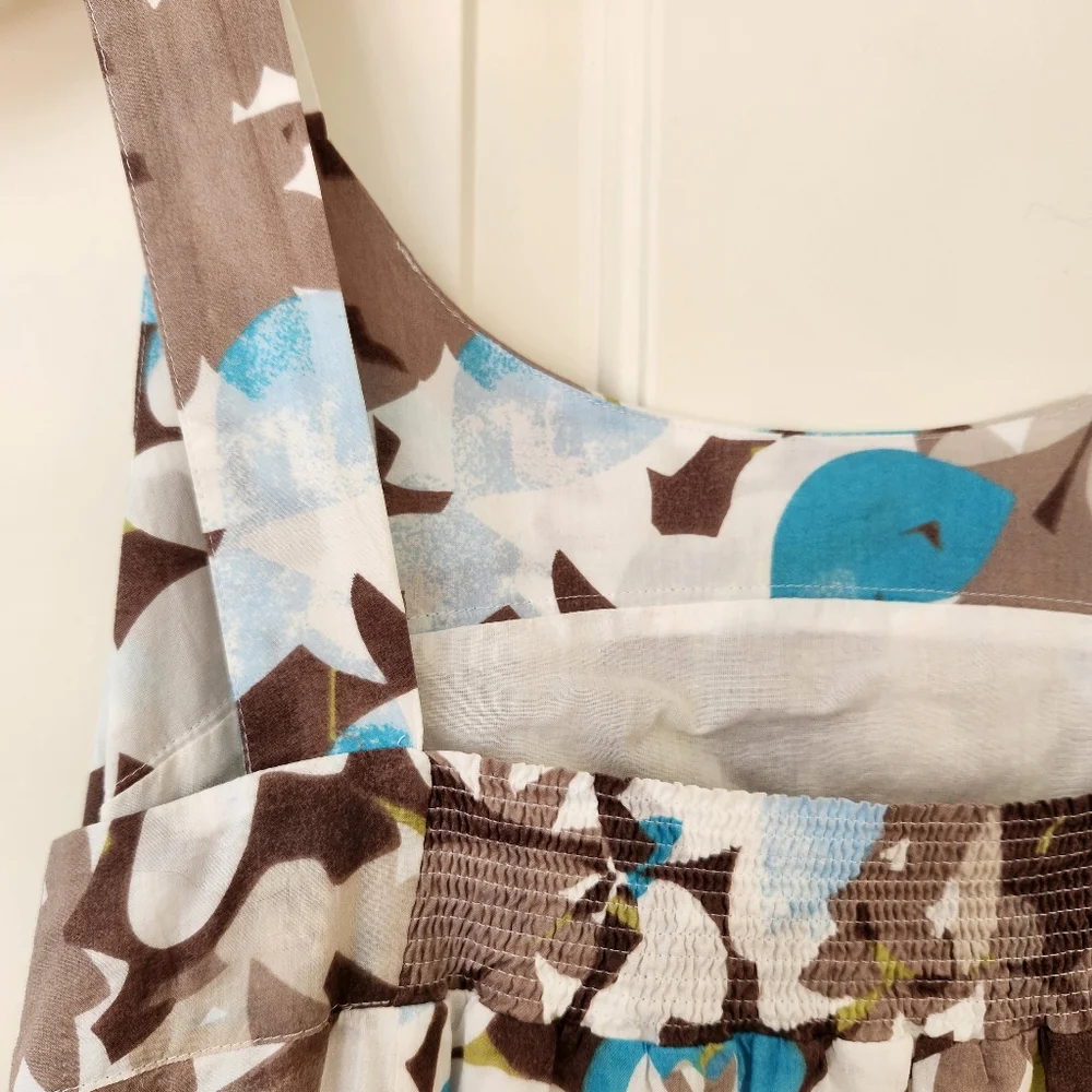 J. Jill Midi Dress Summer Floral Print Straps Blue Aqua Brown White 16 Petite - Picture 6 of 14